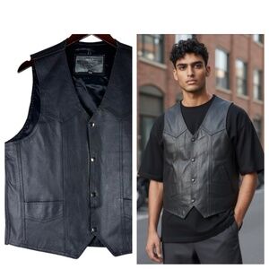 Dream Apparel Mens Sz 44 XL Leather Biker Vest Motorcycle Harley Black